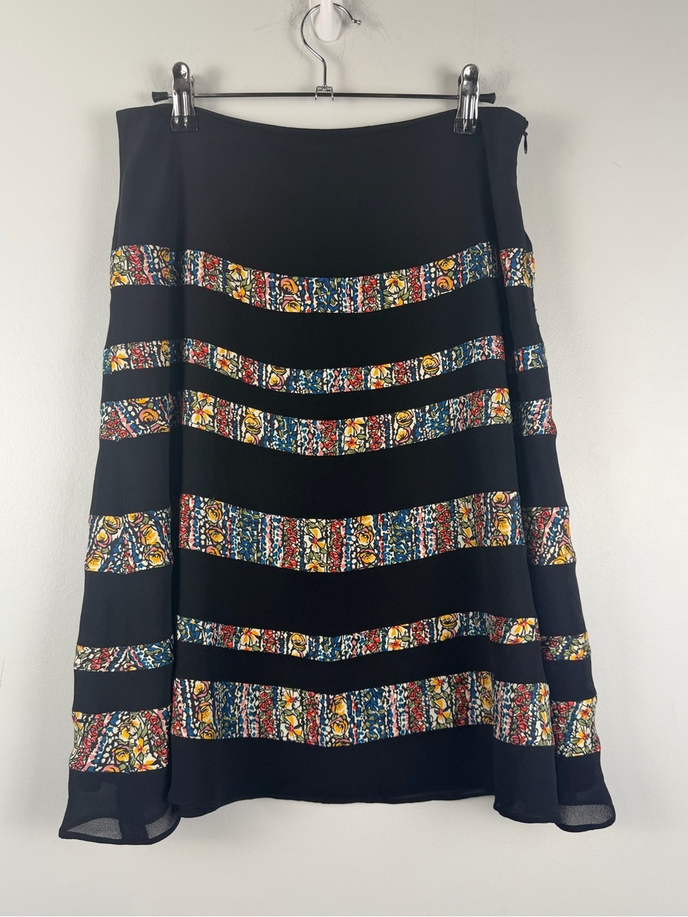 Y2k Cacharel  silk floral stripes black skirt size 38/ USA 6